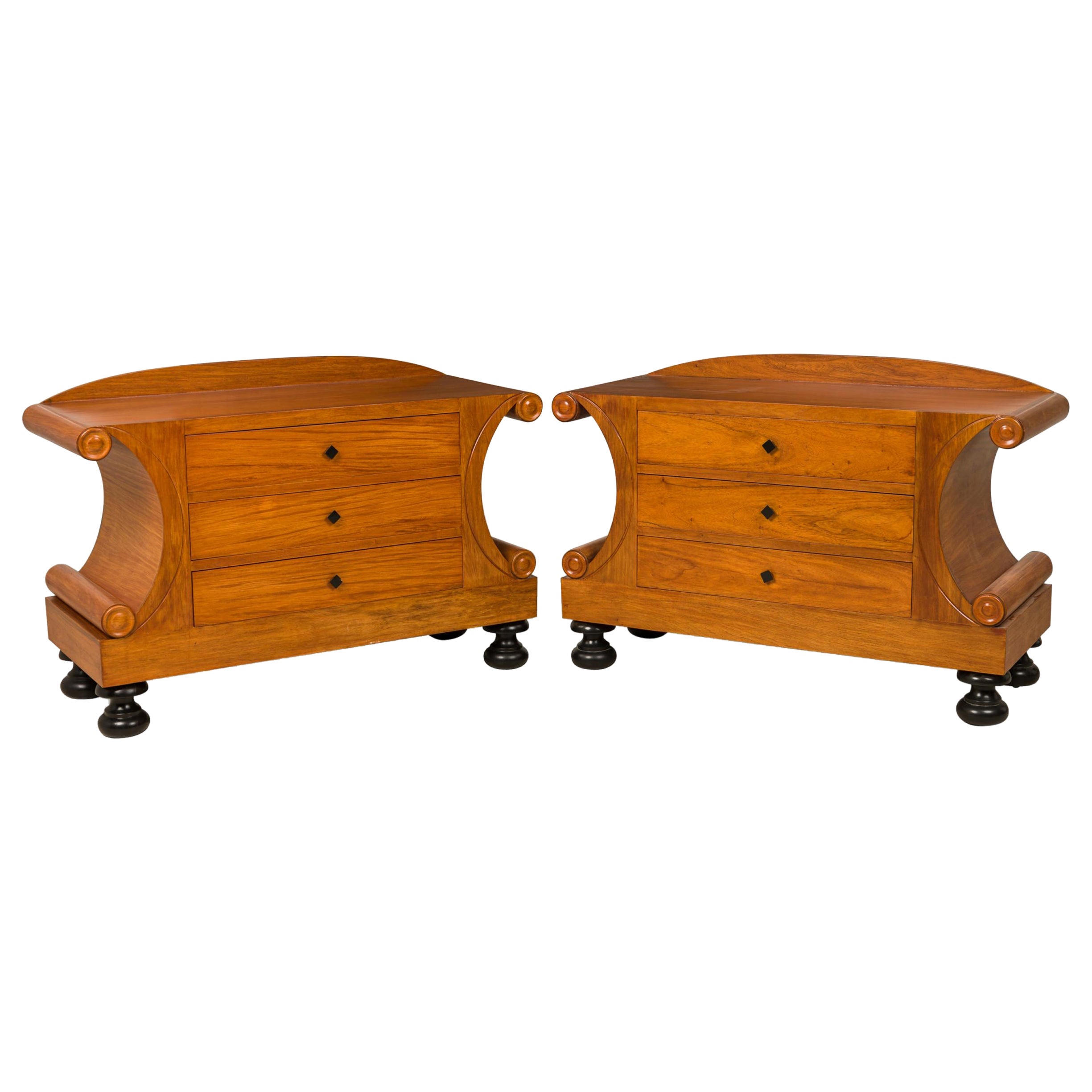 Pair of / Biedermeier-Style Fruitwood 3-Drawer Chests, style of Josef Danhauser For Sale