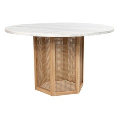 Vintage Wicker and White Marble Round Center Tables