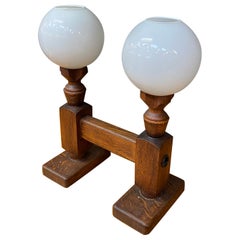 Guillerme et Chambron , Lampe en chêne et opaline Edition Votre Maison, circa 1970