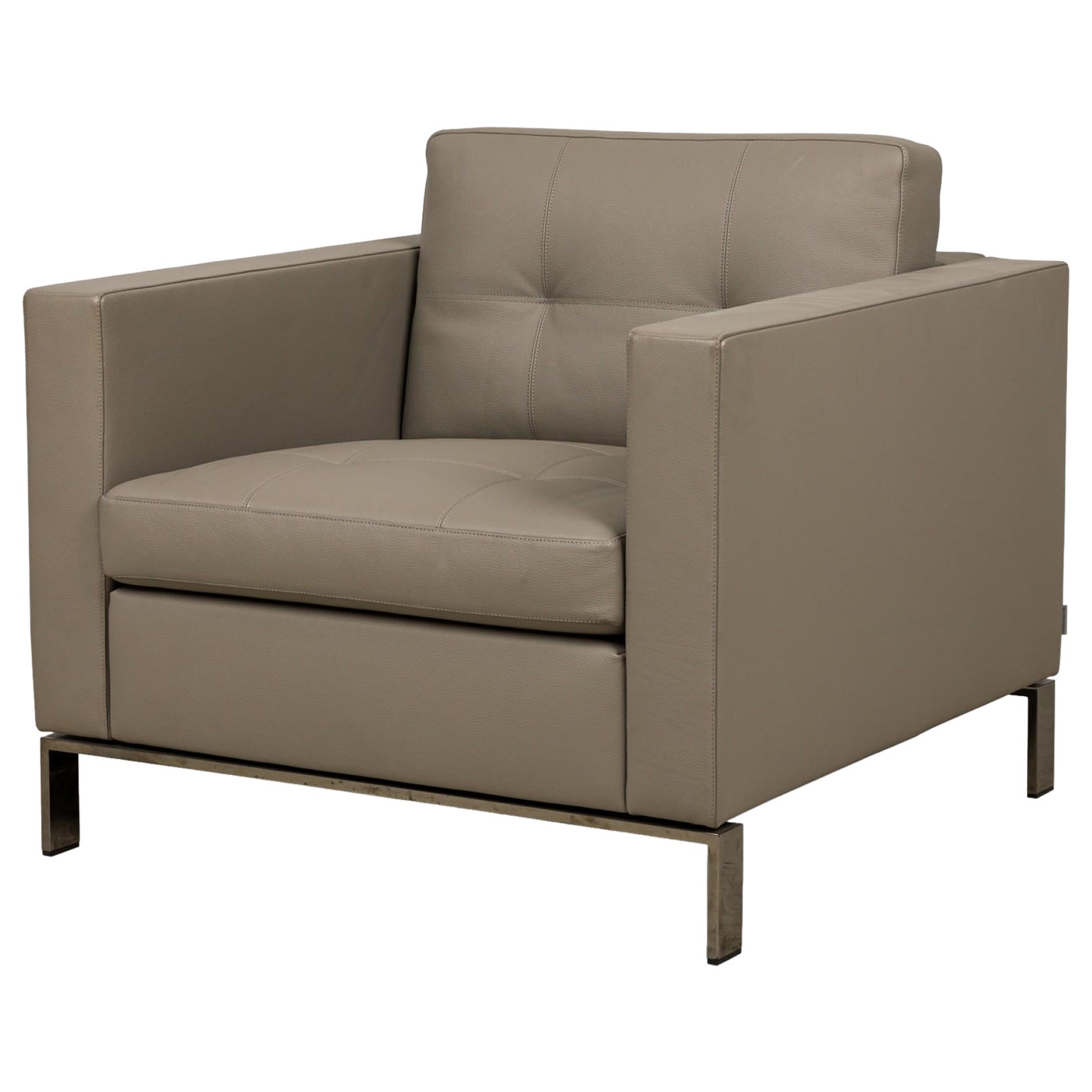 Contemporary Gray Tufted Leather Arm Chair For Sale