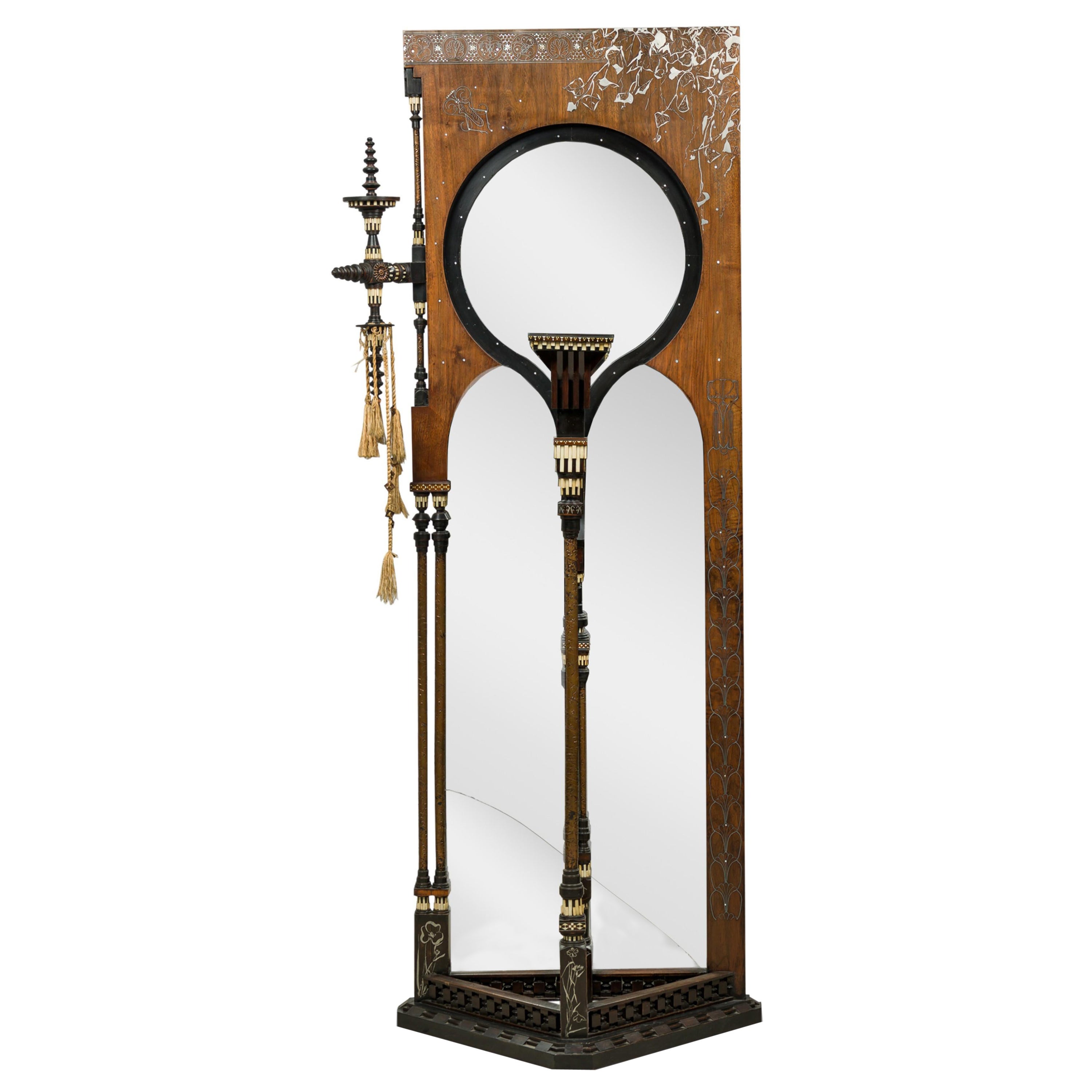 Carlo Bugatti Mirrored Hall/Hat Stand with Mother of Pearl, Silver, & Bone Inlay