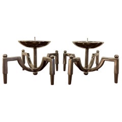 Used Pair of Contemporary Nickel Candle Holders