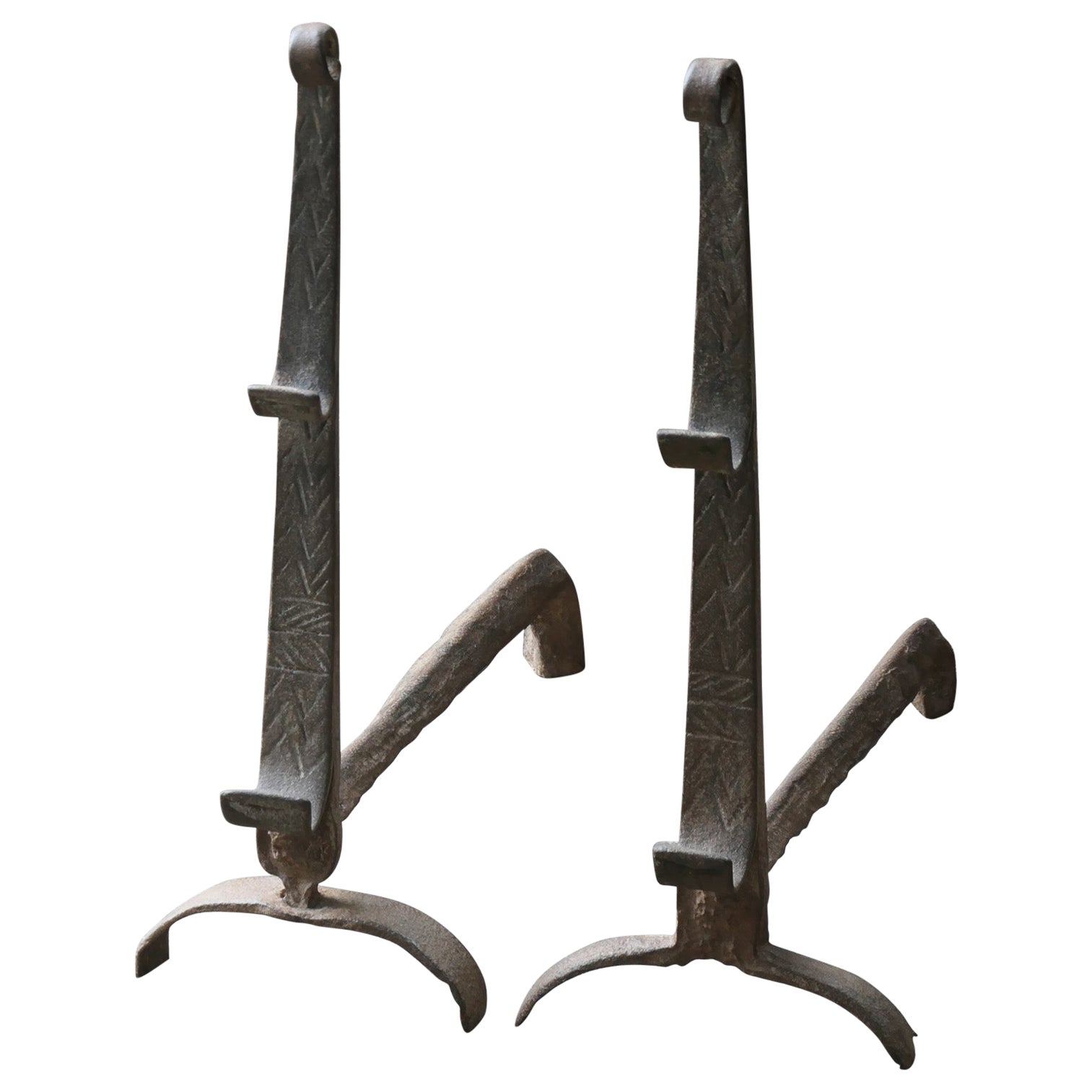 17th Century Louis XIII Andirons, Firedogs, Landiers For Sale