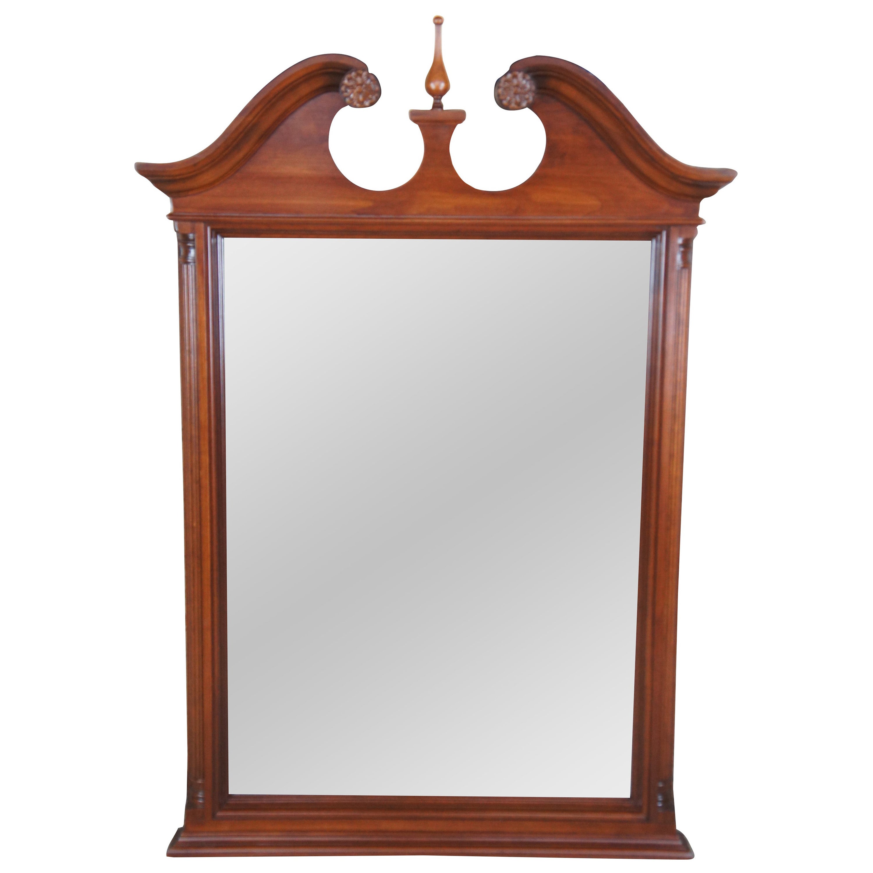 Vintage Cherry Traditional Chippendale Beveled Glass Over Mantel Wall Mirror 52" For Sale