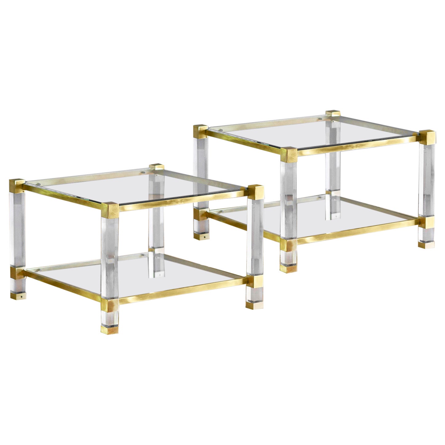 Pair of brass and glass coffee tables 1970 For Sale