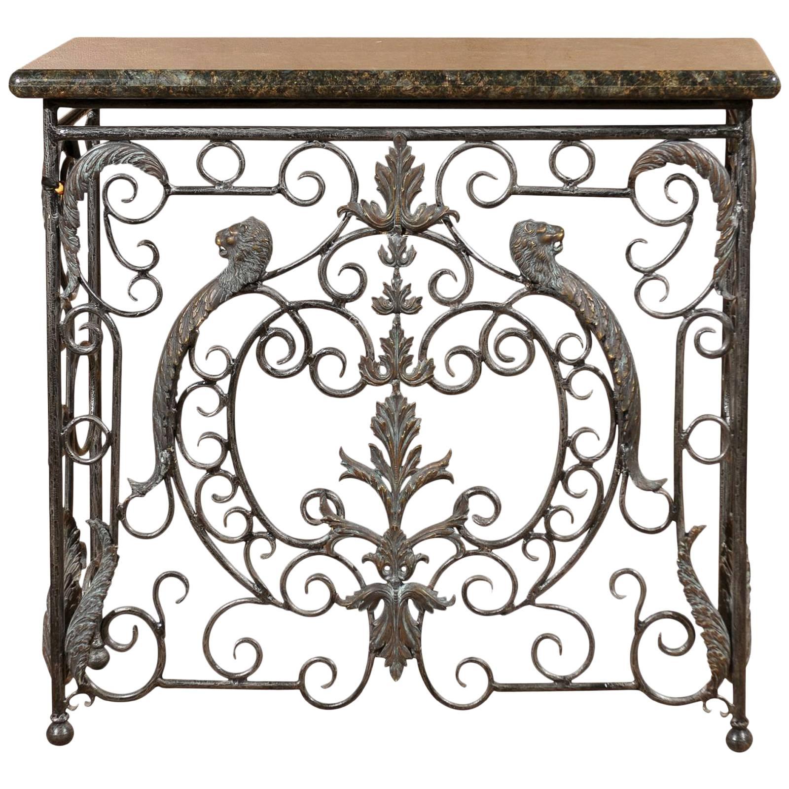 Midcentury Iron Console with Granite Top