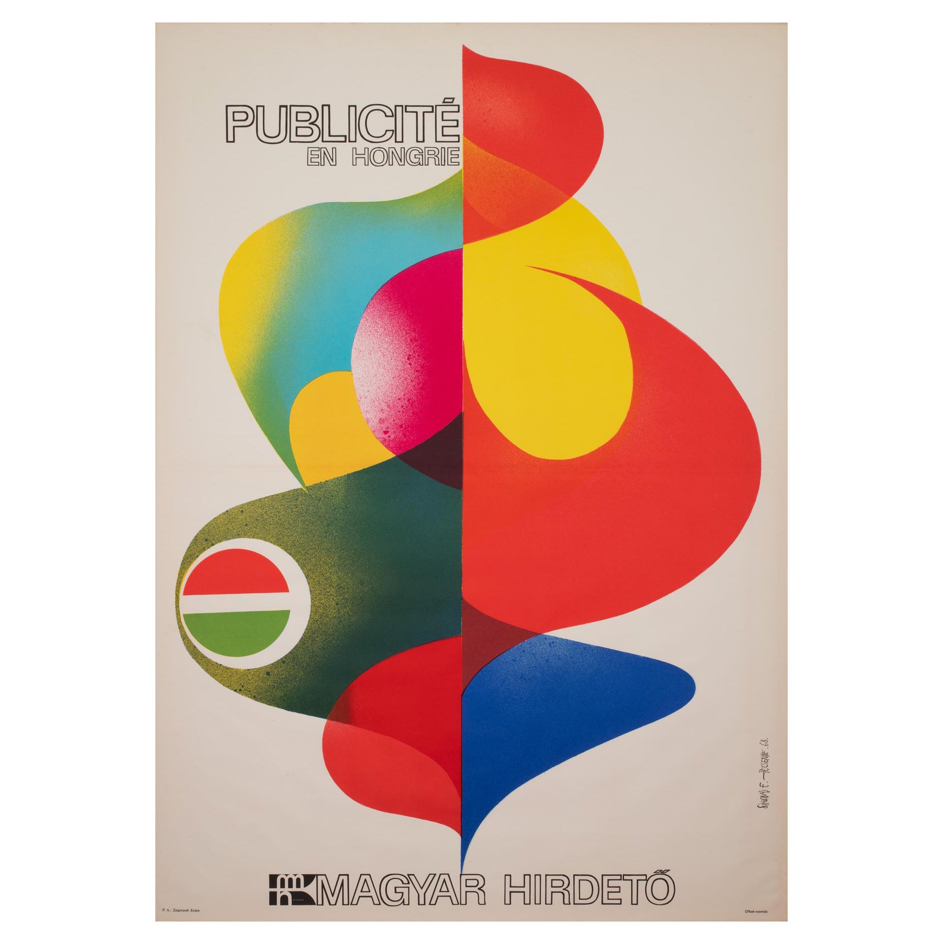 Affiche publicitaire hongroise MAGYAR HIRDETO 1968, SIMONYI EMOKE, JOZSEF PECSENKE