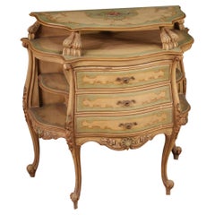 20th Century Lacquered Gilded Painting Wood Venetian Bedside Table, 1970