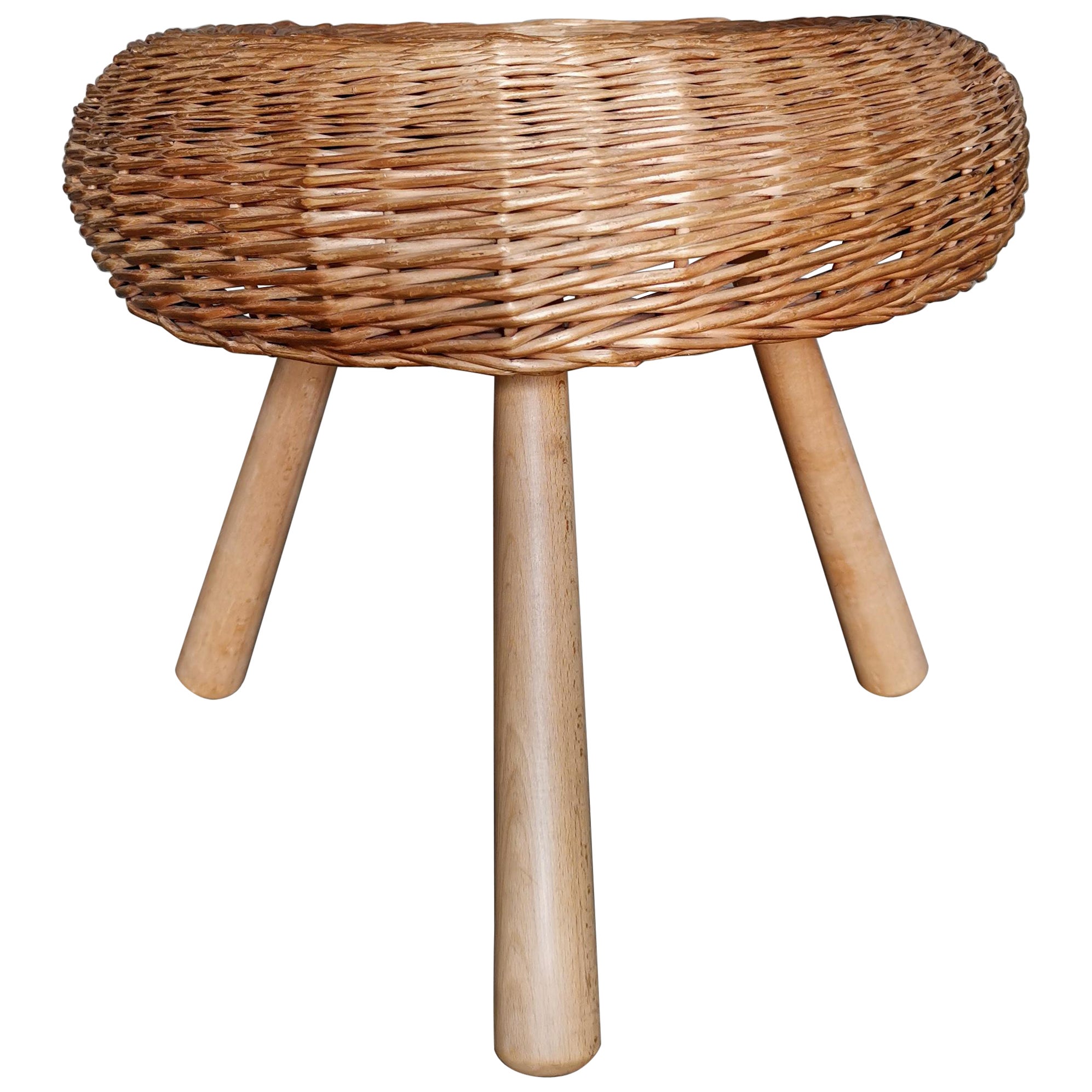 Large rattan tripod stool in the style of Tony Paul Sweden 1950s. MINT CONDITION For Sale