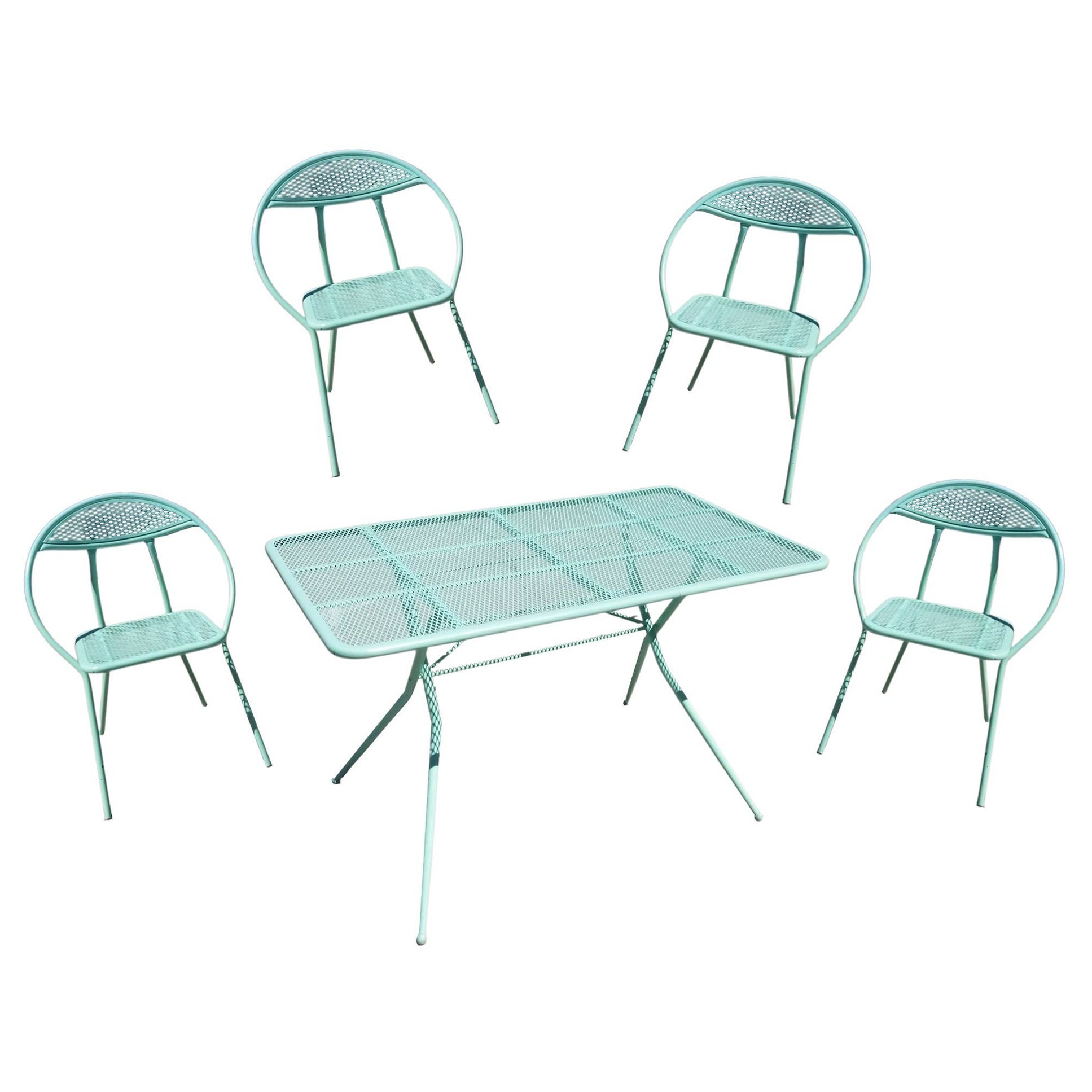 Mid-Century Folding Patio Dining Table and Chairs For Sale