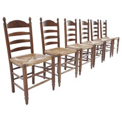 Vintage  Old Rural Dutch Ladder Back Oak - Rush Seat Dining Chairs