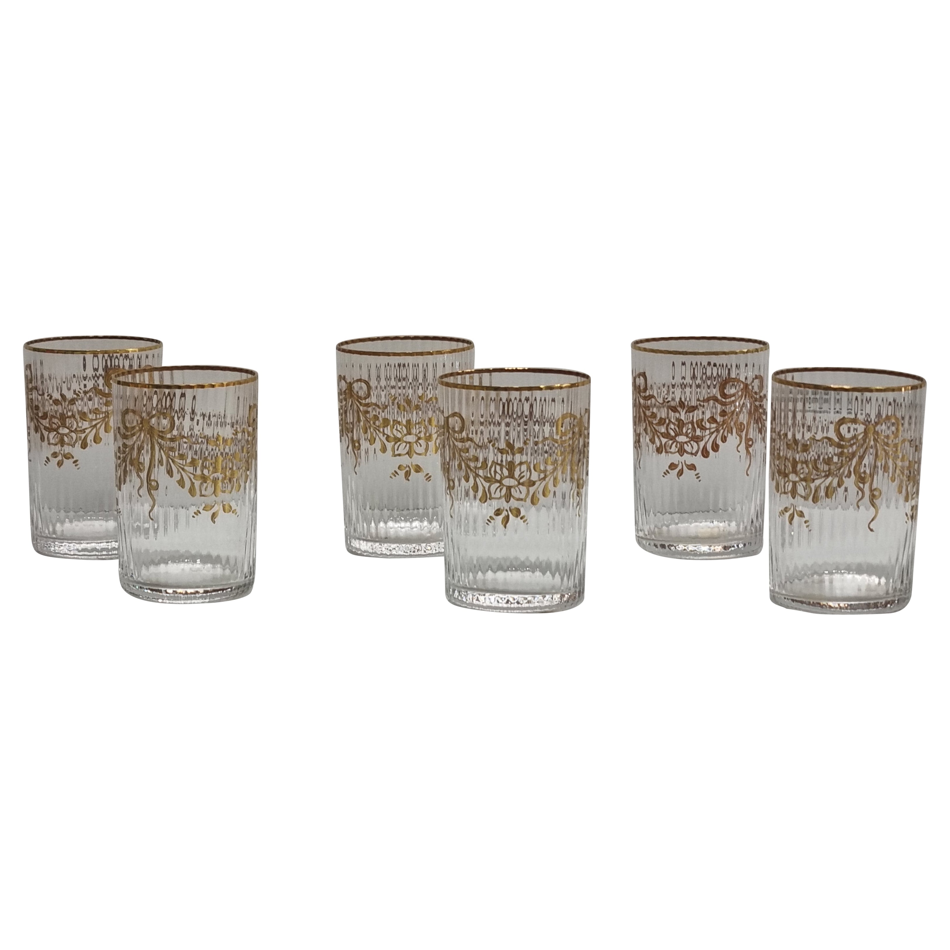 Set Of Six NasonMoretti Murano Mouth-Blown Glass Hand-Gilt Tumblers, Italy, 2010 For Sale