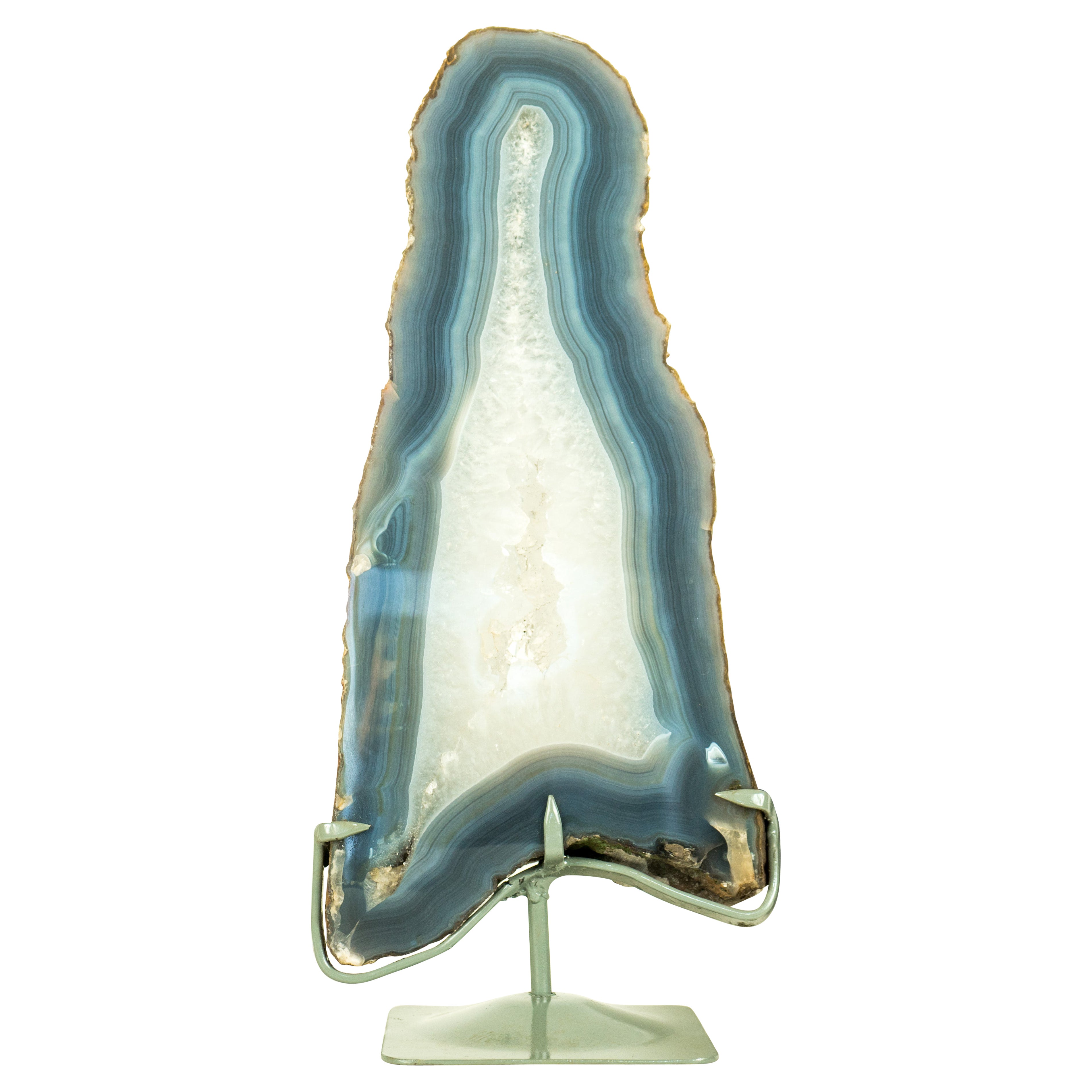 Tall White and Blue Lace Agate Geode Slice, All-Natural & Doube-Sided  For Sale