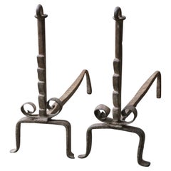 Antique French Louis XV Fire Andirons, XVIII secolo