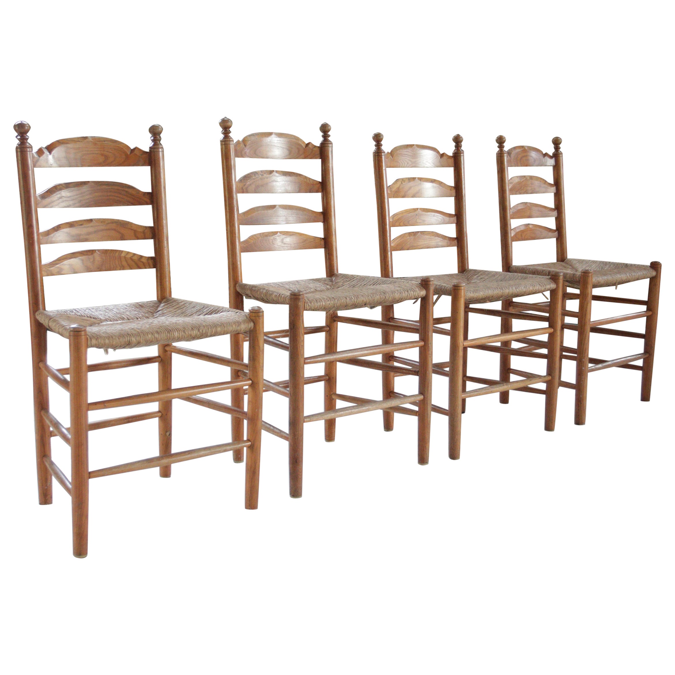 Satz von 4 alten bäuerlichen holländischen Stühlen mit Leiterlehne 1960er Jahre