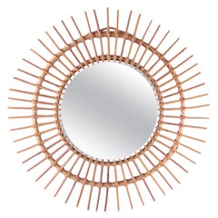 French Round Rattan Mirror Bohemian Style