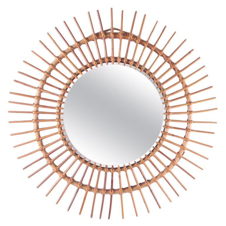 French Round Rattan Mirror Bohemian Style For Sale at 1stDibs