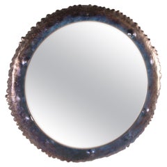 Very Heavy METAL Brutalist Wall Mirror with Glaze on Metal, 1960s