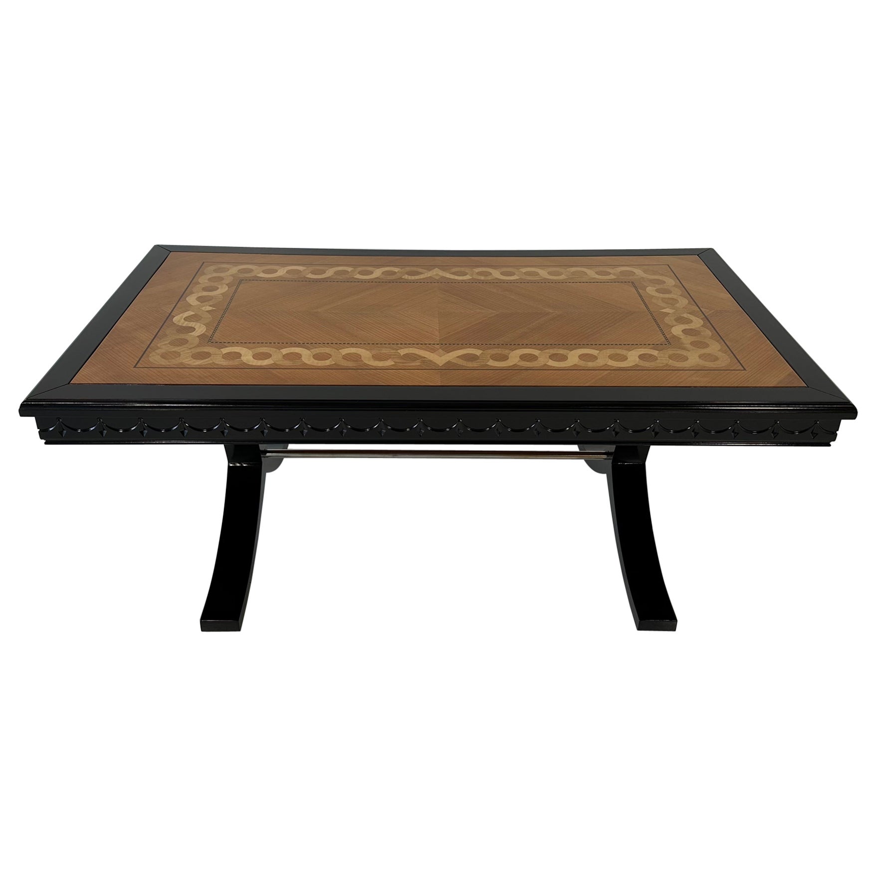 Italian Art Deco Style Maple and Ash Wood Inlaid Coffee Table, 1980s For Sale