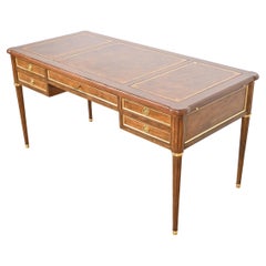 Baker Furniture French Regency Louis XVI Walnut Leather Top Bureau Plat Desk