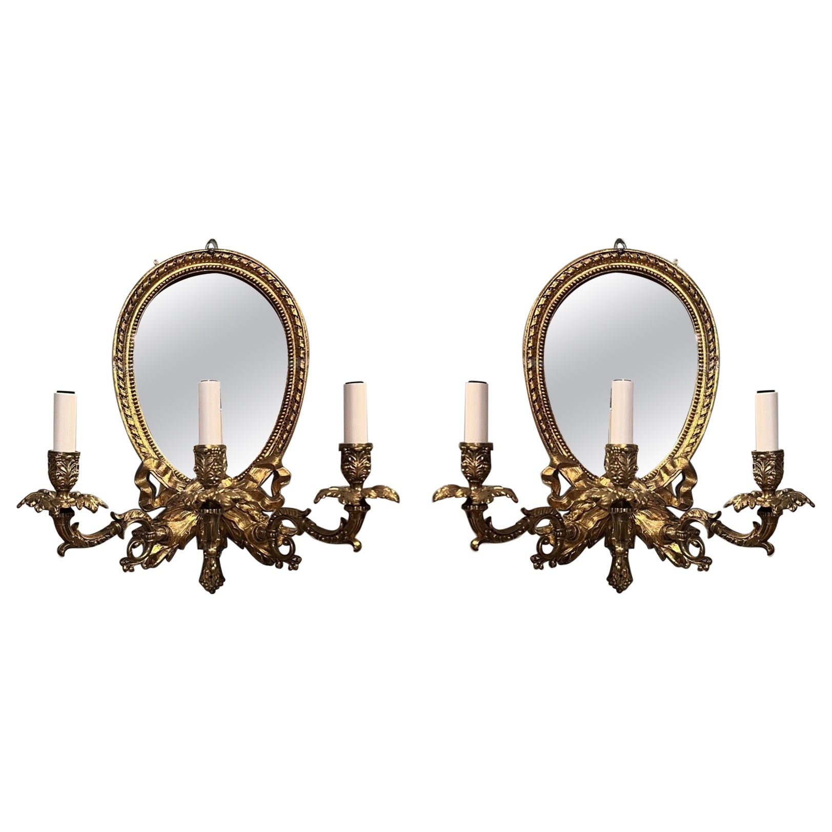 Pair of Antique Mirrored Wall Sconces For Sale