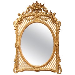 19th Century French Louis XV Rococo Carved Giltwood Mirror with Pierced Motifs