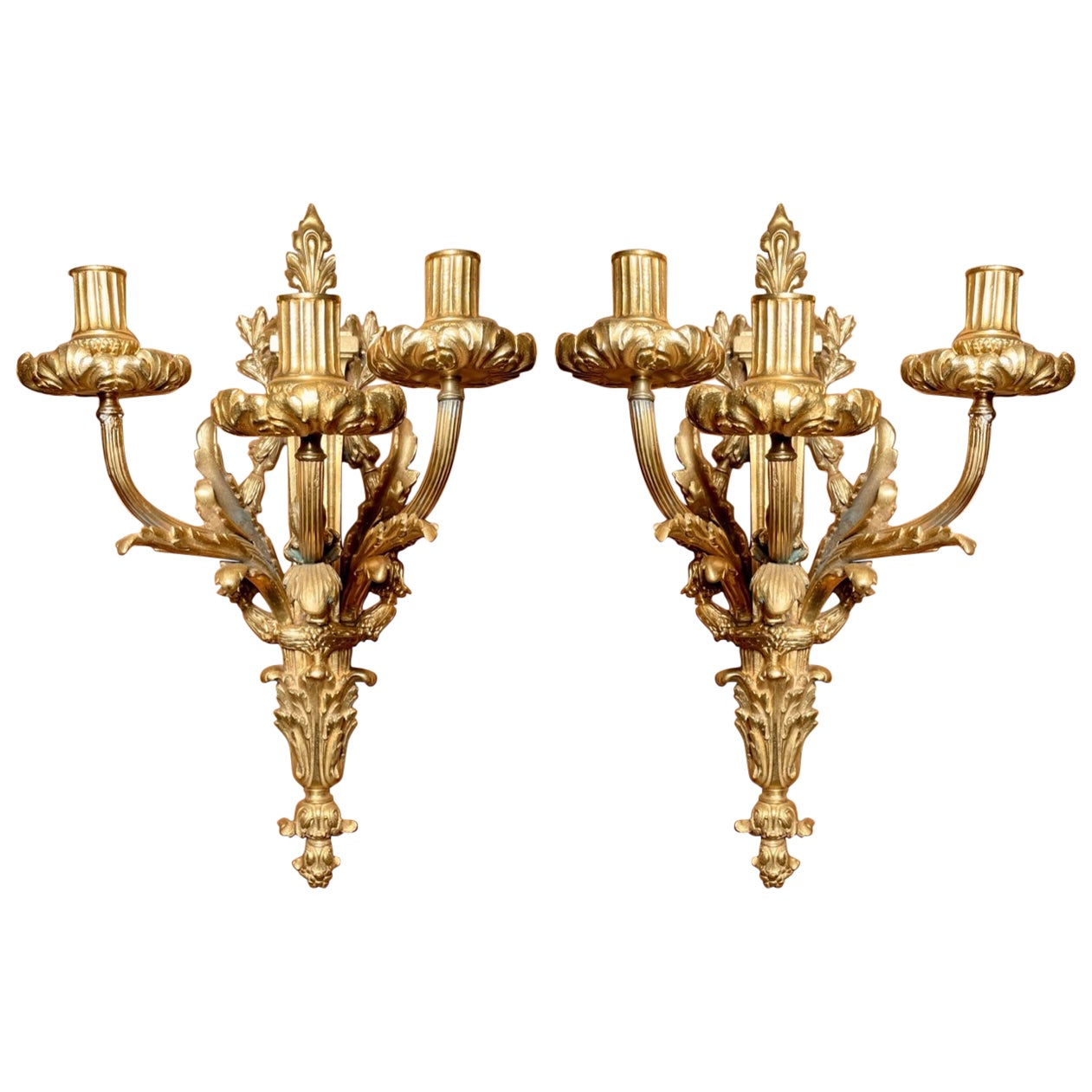 Pair Antique French Bronze Wall Sconces circa 1890 For Sale