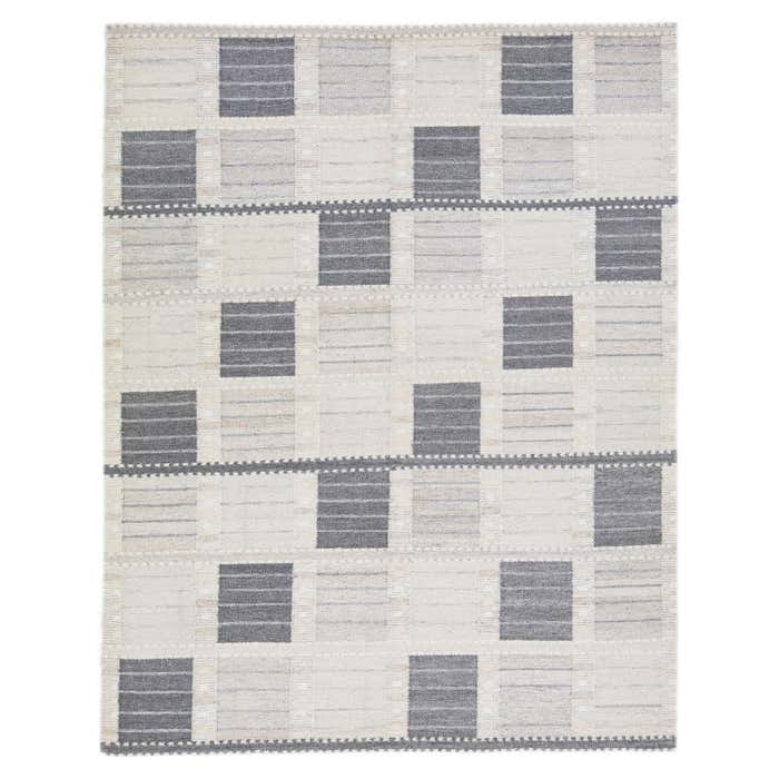 Gray Modern Scandinavian Wool Rug Handmade with Geometric Pattern For ...