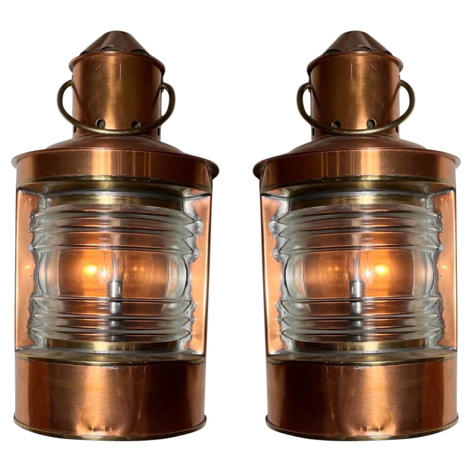 Pair Antique Copper Ship's Light Sconces Made in Denmark For Sale