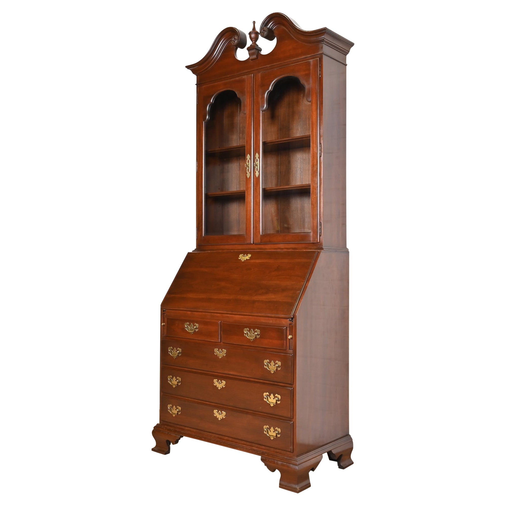 Georgian Cherry Wood Drop Front Secretary Desk With Bookcase Hutch For Sale