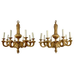 French Regency Gilt Bronze Chandeliers, a Pair