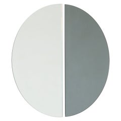 Set of 2 Luna Half-Moon Silver + Black Minimalist Round Frameless Mirrors, Large