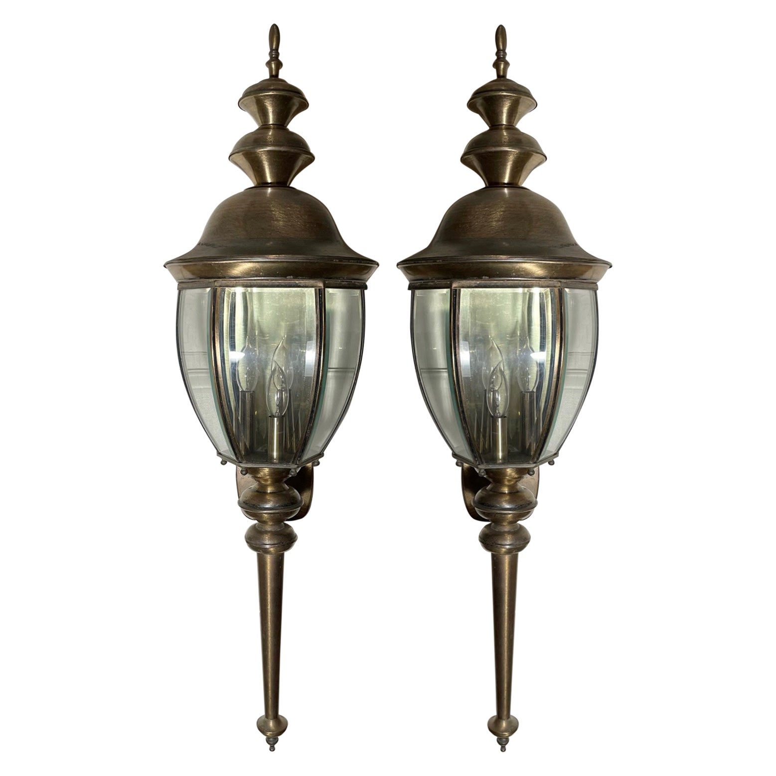 Pair Estate Brass Coach Lights For Sale