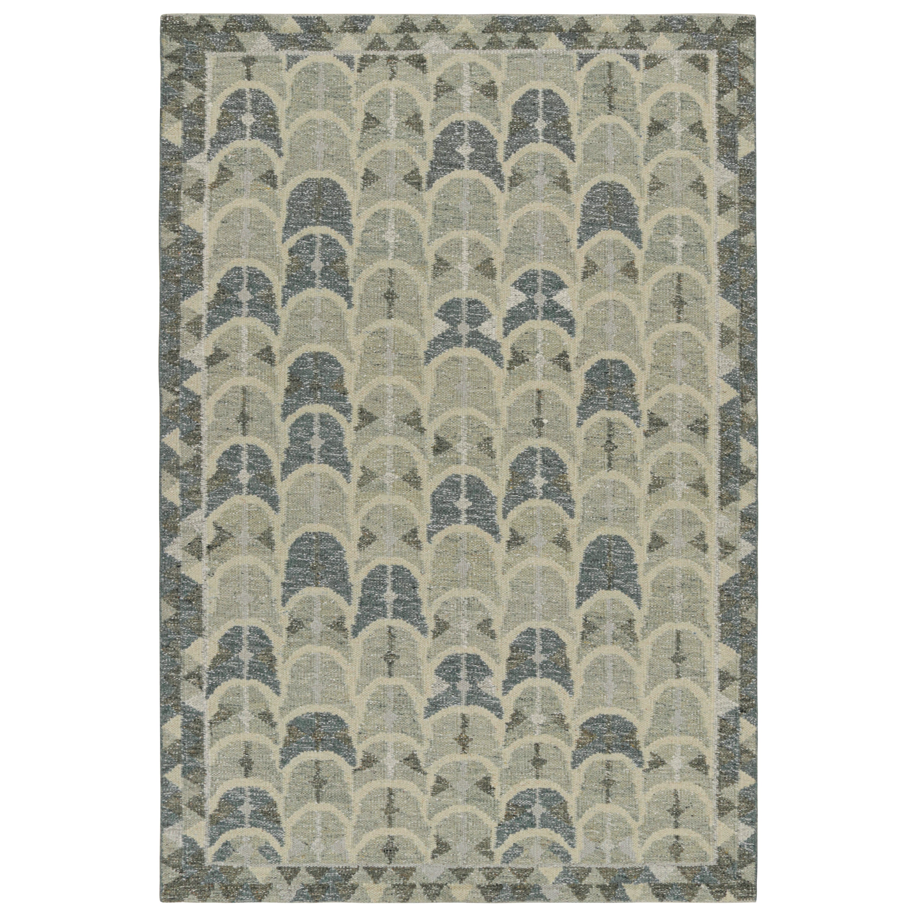 Rug & Kilim’s Scandinavian Style Kilim with Gray and Blue Geometric Patterns For Sale