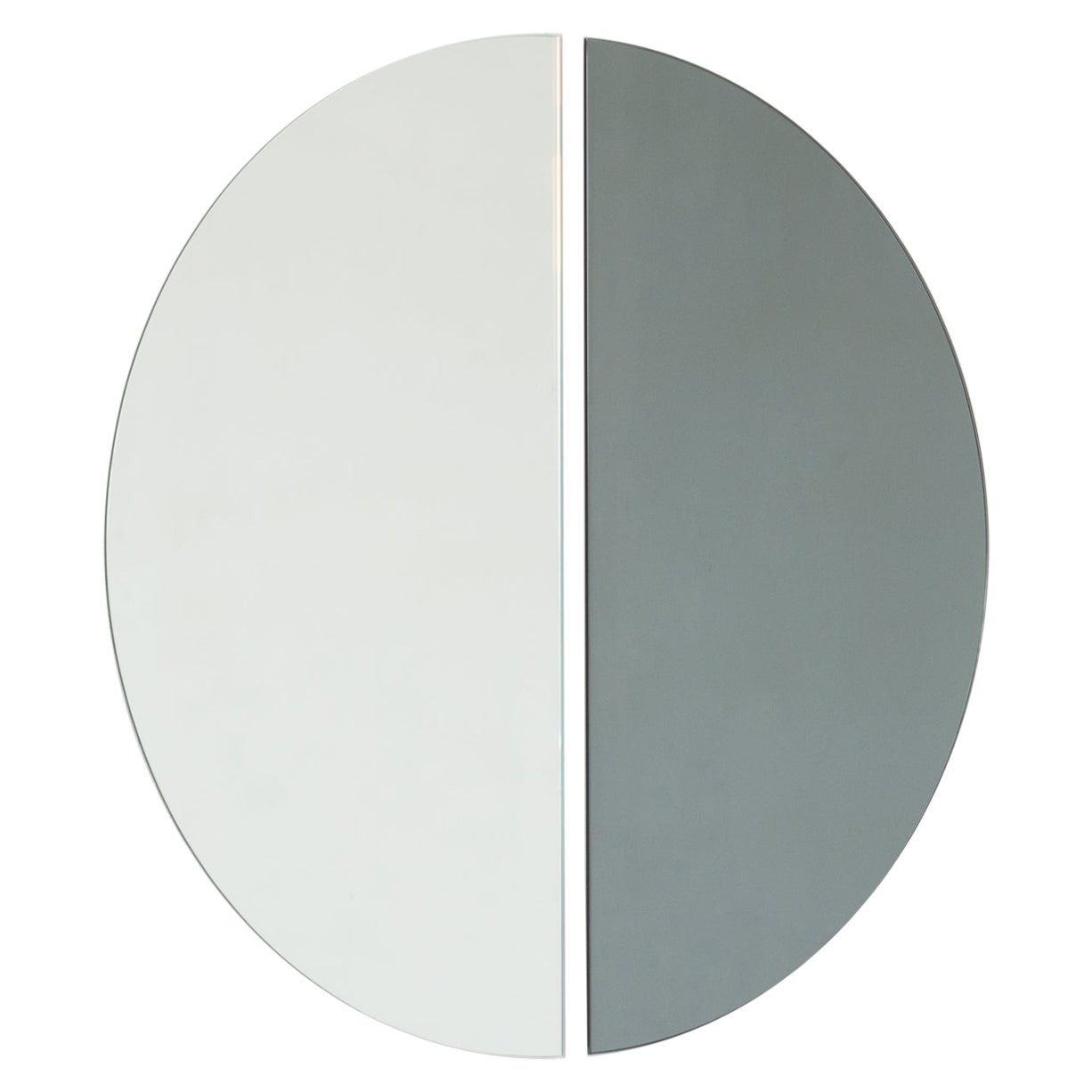 Set of 2 Luna Half-Moon Silver + Black Contemporary Frameless Mirrors, Regular For Sale