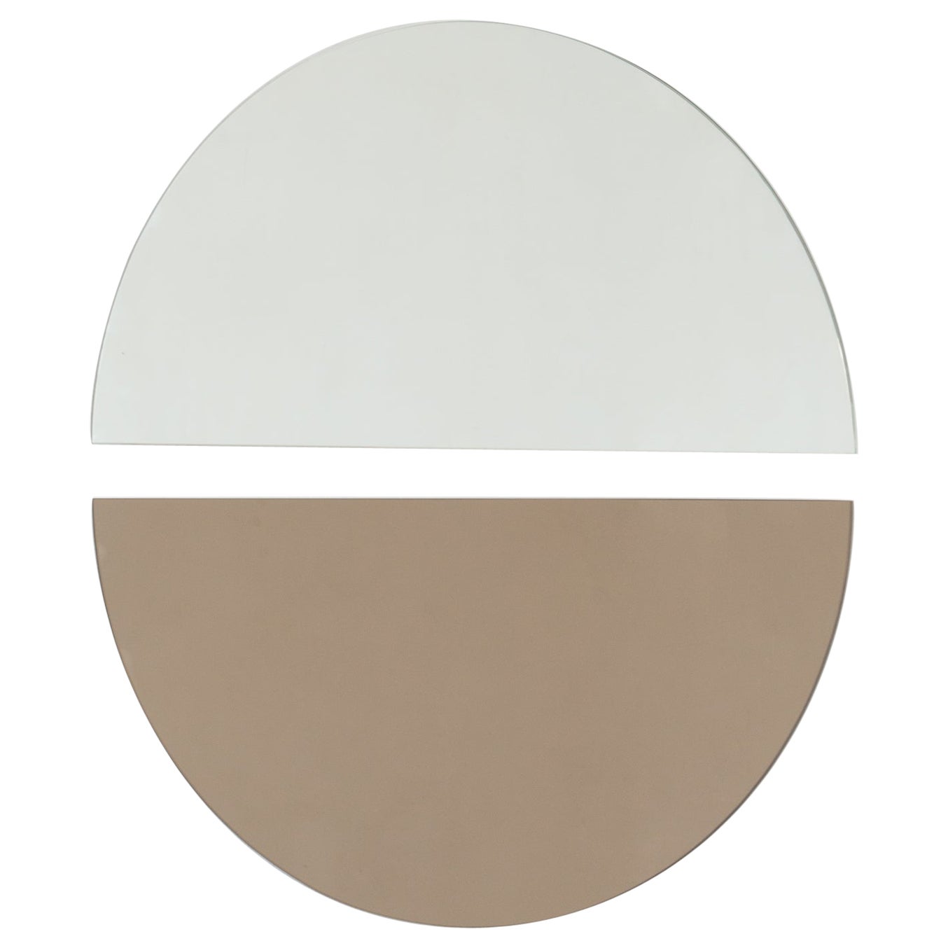 Set of 2 Luna Half-Moon Silver + Bronze Round Frameless Contemporary Mirrors, XL For Sale