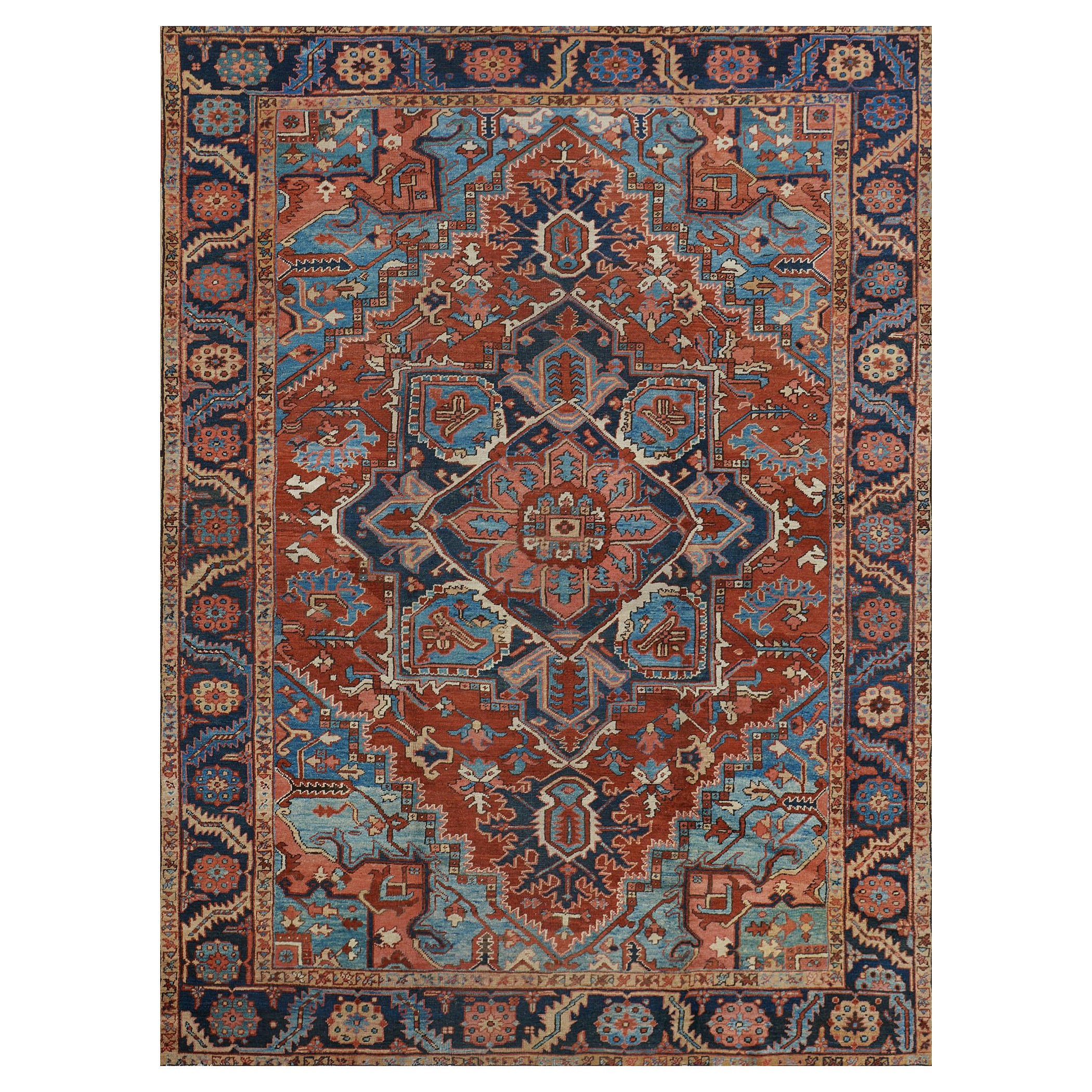 Authentic Handwoven Late 19th Century Persian Heriz Rug For Sale