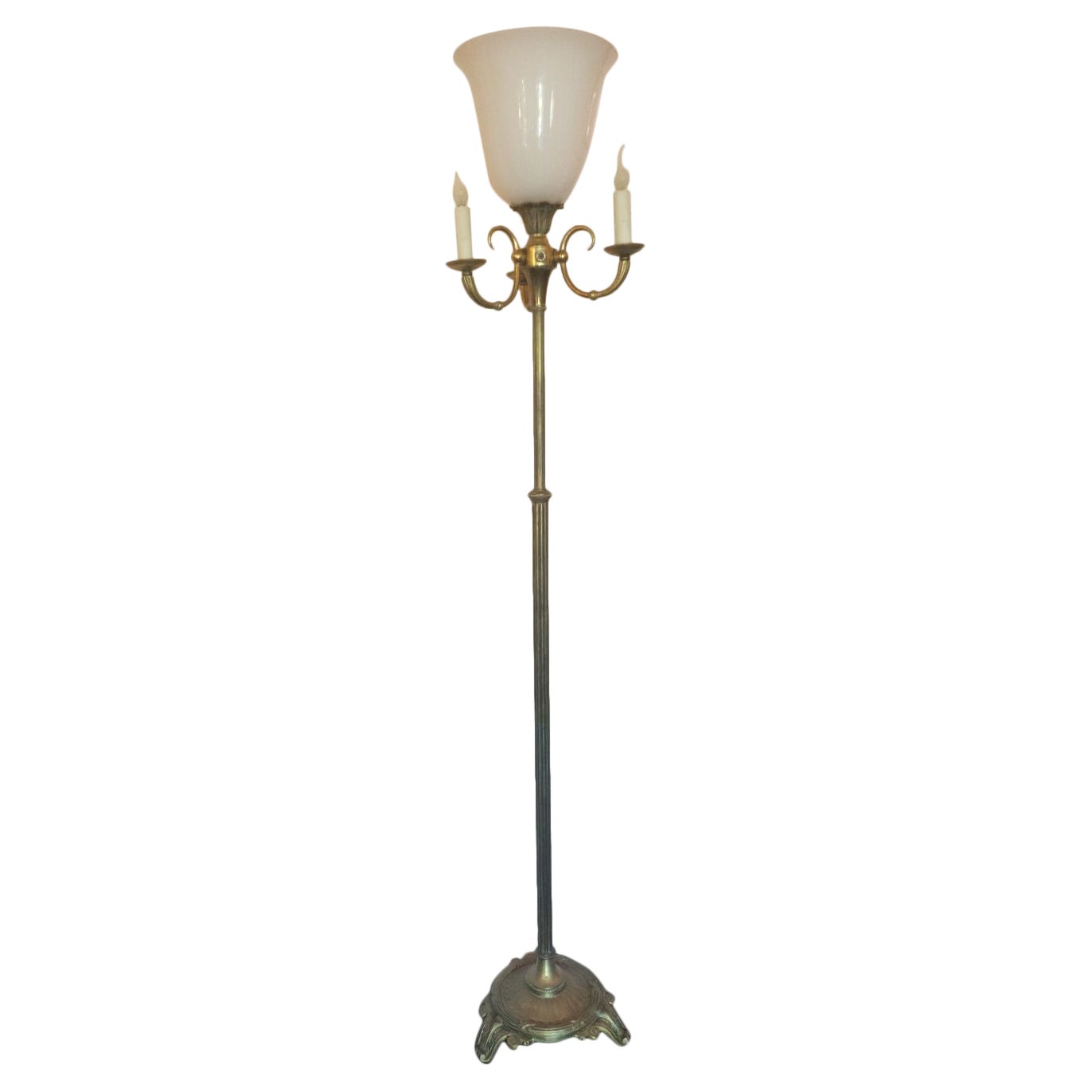 French Brass Four-Light Torchiere Floor Lamp For Sale
