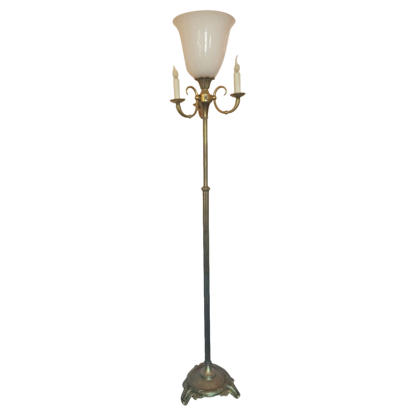 Lampadaire torchère à quatre lumières en laiton français