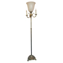 Vintage French Brass Four-Light Torchiere Floor Lamp