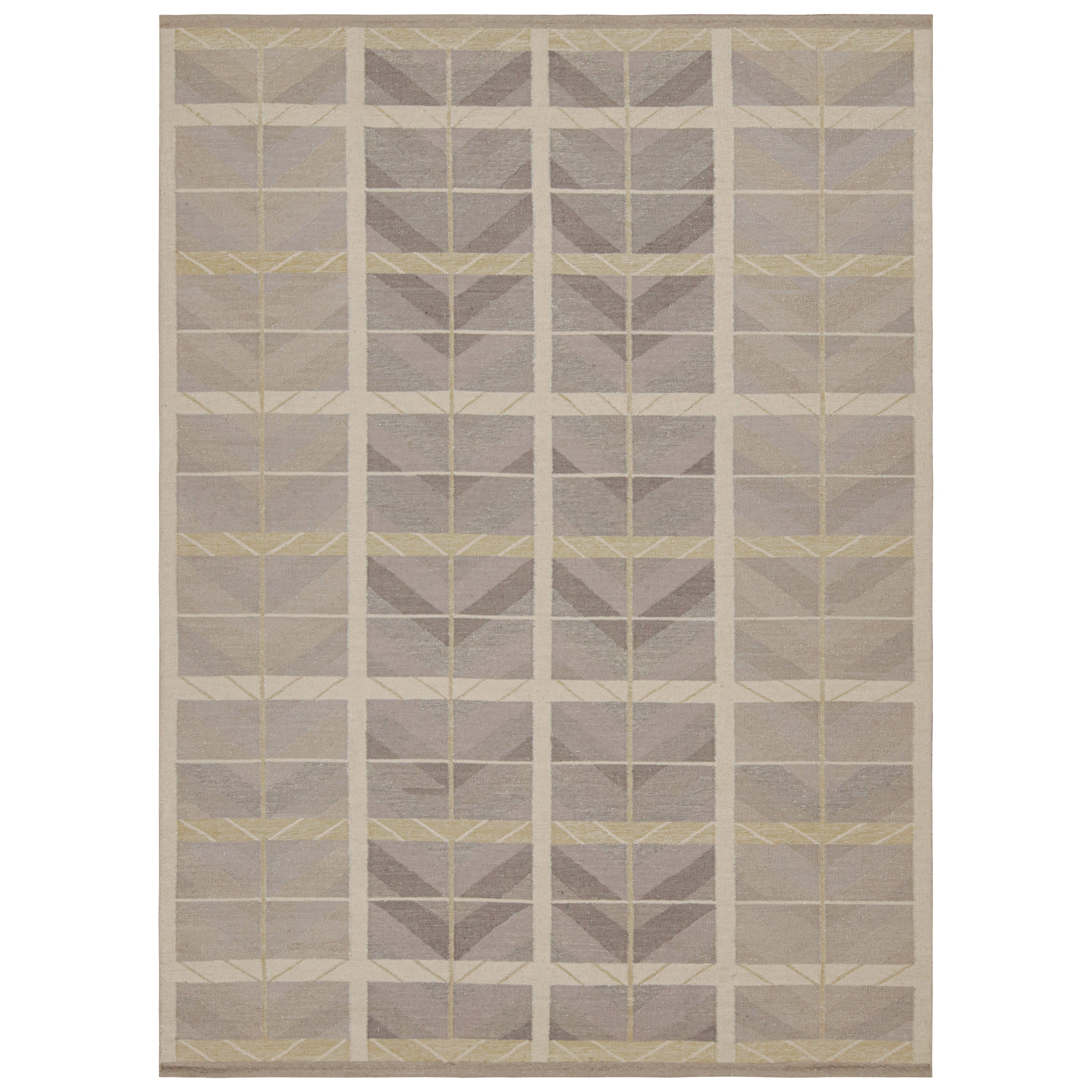 Rug & Kilim’s Scandinavian Style Kilim with Taupe Chevrons & Geometric Patterns  For Sale