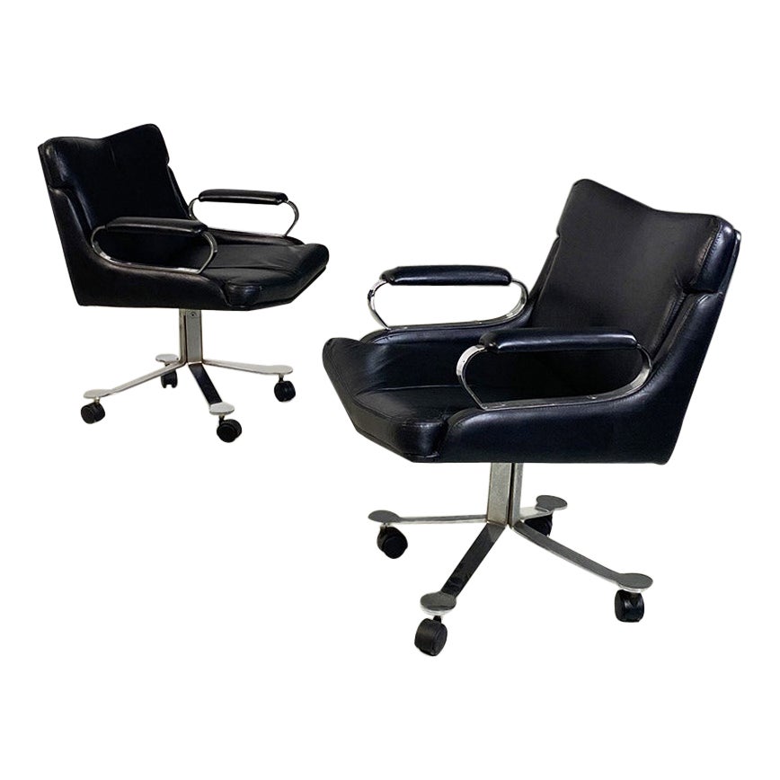 Office armchairs on wheels, modern Italian made by Saporiti Italia 1970s