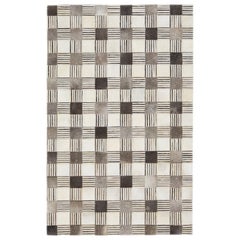 Contemporary Leather/Wool Patch Rug In Earthy Tones