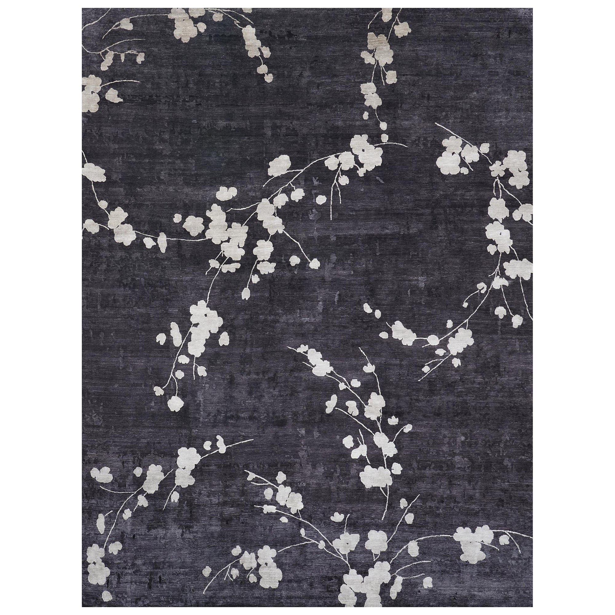 Hand-Knotted Contemporary Mansour Modern Silk Floral Rug For Sale