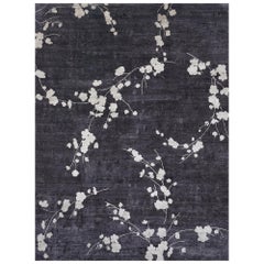 Hand-Knotted Contemporary Mansour Modern Silk Floral Rug