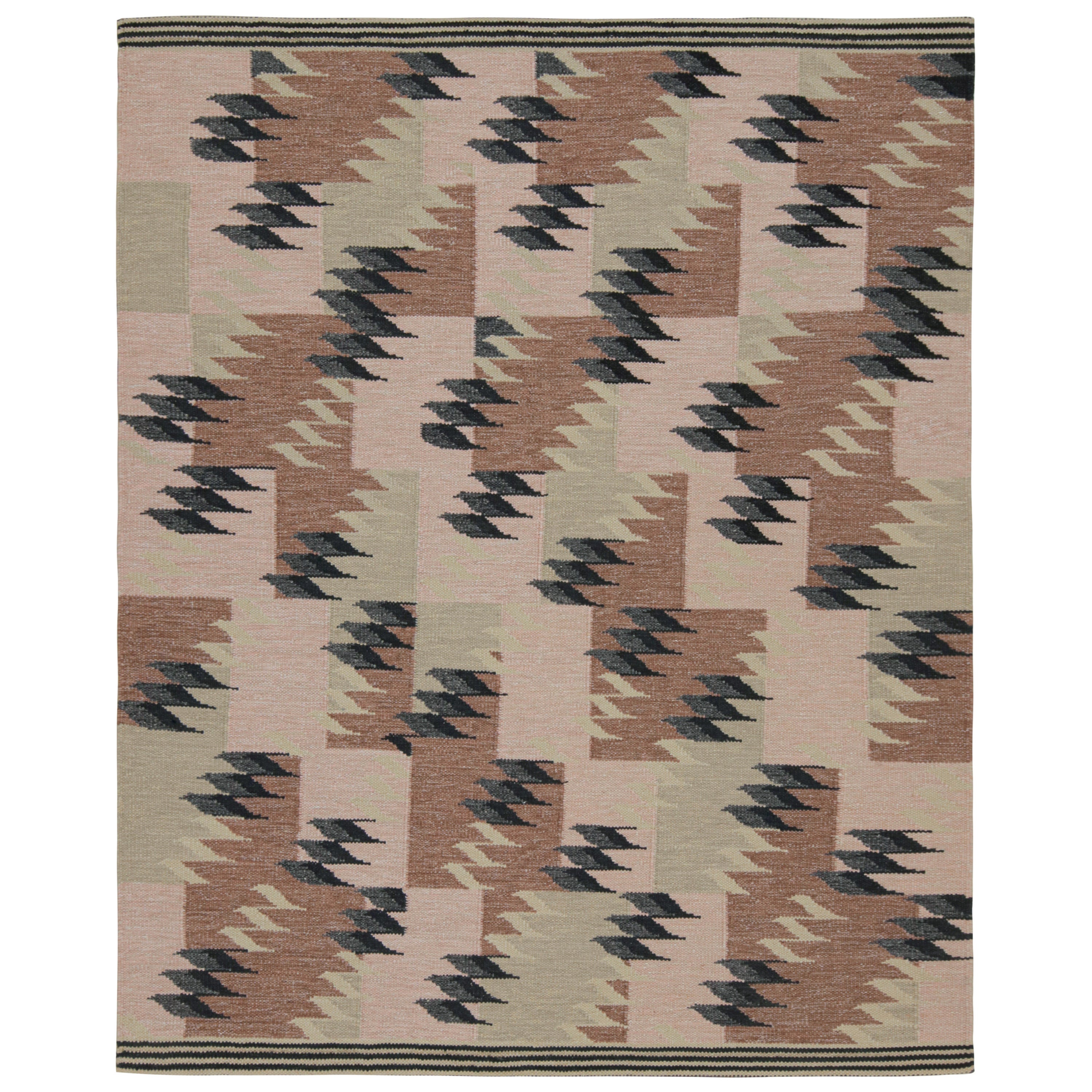 Rug & Kilim’s Scandinavian Style Kilim with Beige-Brown & Green Patterns For Sale