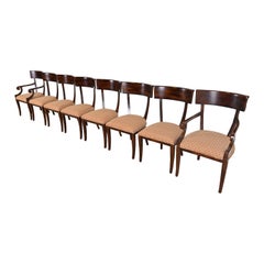 Baker Furniture Italian Regency Walnut Klismos Dining Chairs, Set of Eight