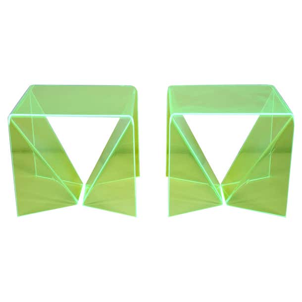 Lucite Table Translucent Pair Neal Small Translucent Chartreuse Lucite