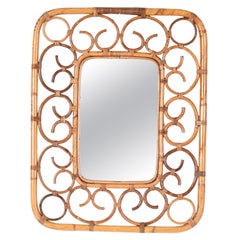 Franco Albini Bamboo and Rattan Rectangular Wall Mirror, Italy 1970s