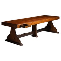 Leather Factory Table, France circa 1930